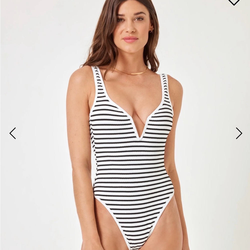 SOLD OUT L Space Coco Sail Away Stripe V-Neck Plunge One Piece Swimsuit - Picture 2 of 5